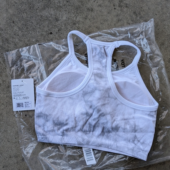 Jockey Essentials White Marbled Racerback Seamfree Jersey Ribbed Sports Bra NWT - Picture 2 of 10